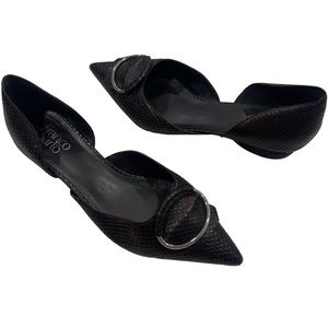 Franco Sarto L-Reed Point Toe Slip On Flats with Black Iridescent Snakeskin